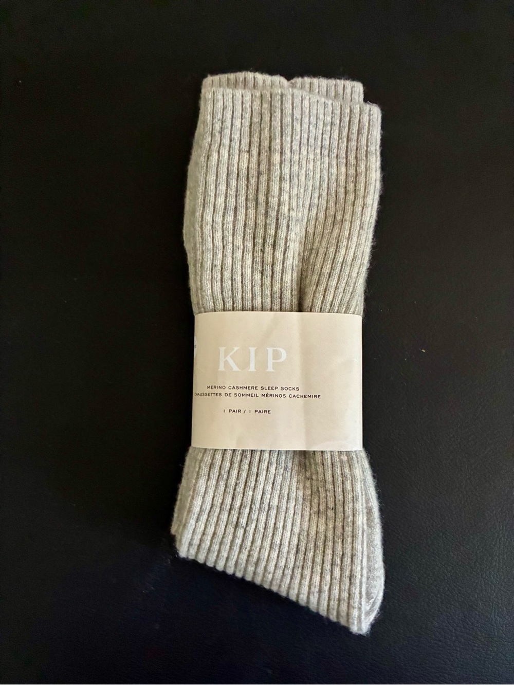 Merino Cashmere Ribbed Sleep Socks - Light Gray